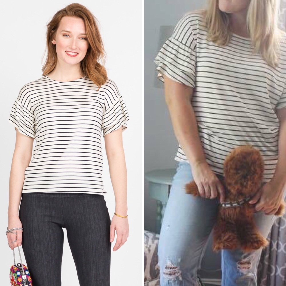 Frill Sleeve Top Ivory and Black Stripe